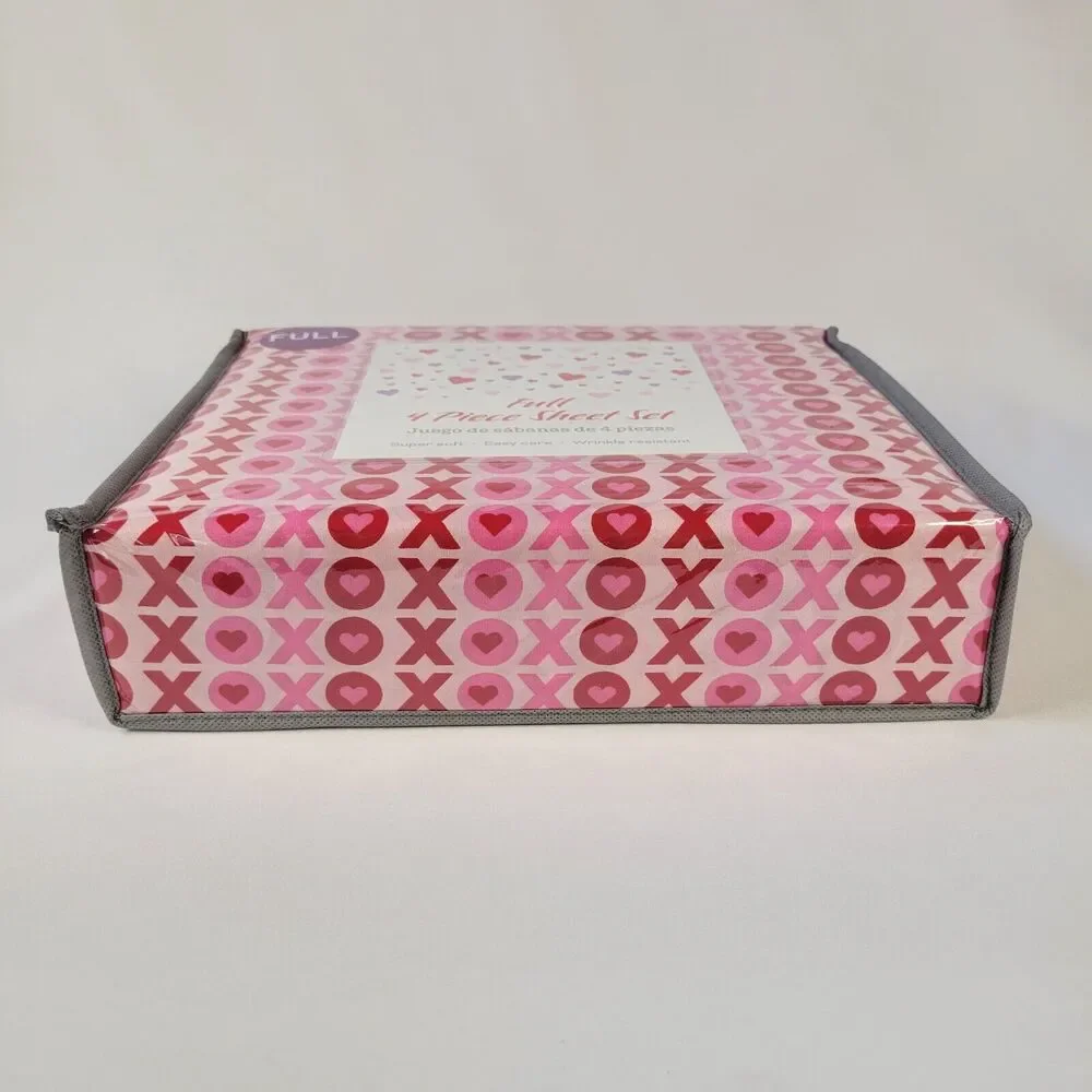 Valentines Day Red Pink XOXO KISS Love 4 piece FULL Sheets Set Girls Teen Hearts